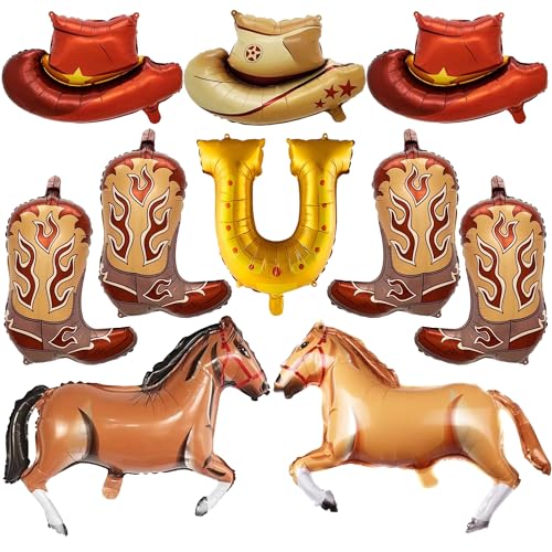 10 Stück Western-Motto-Party-Luftballons – Cowboy-Party-Dekorationen, große Cowboyhüte, Stiefel, Folienballons und Pferde-Ballon aus Aluminium für Jungengeburtstagsparty-Zubehör 10 Stück Western-Motto-Party-Luftballons – Cowboy-Party-Dekorationen, große Cowboyhüte, Stiefel, Folienballons und Pferde-Ballon aus Aluminium für Jungengeburtstagsparty-Zubehör von Pecration