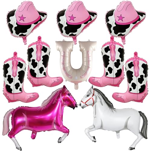 10 Stück Western-Motto-Partyballons – rosa Cowgirl-Party-Dekorationen, große Cowgirl-Hüte, Stiefel, Folienballons und Pferde-Ballon aus Aluminium für Mädchengeburtstagsparty 10 Stück Western-Motto-Partyballons – rosa Cowgirl-Party-Dekorationen, große Cowgirl-Hüte, Stiefel, Folienballons und Pferde-Ballon aus Aluminium für Mädchengeburtstagsparty von Pecration