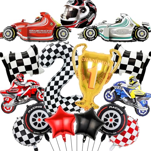 Auto Dekorationen 2 Geburtstag Luftballons - 15 Stück Rennwagen Party Supplies Nummer 2 Karierte Stern Motorrad Folienballons Trophäe Ballon für 2 Jahre alte Jungen Geburtstag Motto Party Dekor Auto Dekorationen 2 Geburtstag Luftballons - 15 Stück Rennwagen Party Supplies Nummer 2 Karierte Stern Motorrad Folienballons Trophäe Ballon für 2 Jahre alte Jungen Geburtstag Motto Party Dekor von Pecration