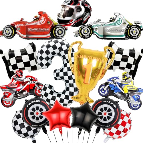 Auto Dekorationen 3 Geburtstag Luftballons - 15 Stück Rennwagen Party Supplies Nummer 3 Karierte Stern Motorrad Folienballons, Trophäenballon für 3 Jahre alte Jungen Geburtstag Motto Party Dekor Auto Dekorationen 3 Geburtstag Luftballons - 15 Stück Rennwagen Party Supplies Nummer 3 Karierte Stern Motorrad Folienballons, Trophäenballon für 3 Jahre alte Jungen Geburtstag Motto Party Dekor von Pecration
