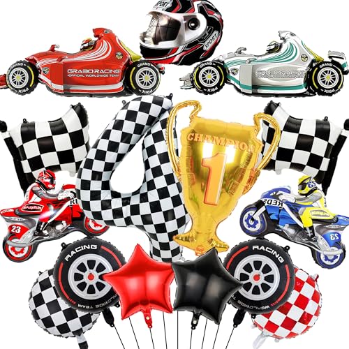 Auto Dekorationen 4 Geburtstag Luftballons - 15 Stück Rennwagen Party Supplies Nummer 4 Karierte Stern Motorrad Folienballons, Trophäenballon für 4 Jahre alte Jungen Geburtstag Motto Party Dekor Auto Dekorationen 4 Geburtstag Luftballons - 15 Stück Rennwagen Party Supplies Nummer 4 Karierte Stern Motorrad Folienballons, Trophäenballon für 4 Jahre alte Jungen Geburtstag Motto Party Dekor von Pecration