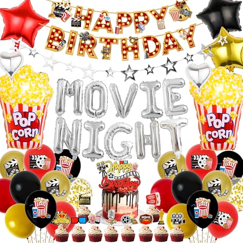 Filmnacht Zubehör Party Dekorationen - Kino Party Supplies Cupcake Toppers Popcorn Folie Stern Silber Buchstaben Luftballons, Happy Birthday Banner Girlande für Geburtstag Film Thema Party Dekoration Filmnacht Zubehör Party Dekorationen - Kino Party Supplies Cupcake Toppers Popcorn Folie Stern Silber Buchstaben Luftballons, Happy Birthday Banner Girlande für Geburtstag Film Thema Party Dekoration von Pecration