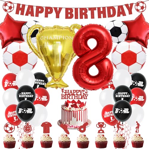 Fußball 8. Geburtstag Party Dekorationen – Fußball Kuchen Topper Luftballons Happy Birthday Banner Partyzubehör für Jungen, Rot Sport Thema Dekoration für 8 Jahre alte Kinder und Fans Fußball 8. Geburtstag Party Dekorationen – Fußball Kuchen Topper Luftballons Happy Birthday Banner Partyzubehör für Jungen, Rot Sport Thema Dekoration für 8 Jahre alte Kinder und Fans von Pecration