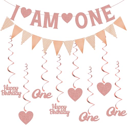 Happy 1st Birthday Decorations Balloons - Rose Gold First Birthday Banner Bunting Set for Girls Boy, Glitter Letter One and Heart Swirl Hanging for Baby One Happy Birthday Party Supplies Happy 1st Birthday Decorations Balloons - Rose Gold First Birthday Banner Bunting Set for Girls Boy, Glitter Letter One and Heart Swirl Hanging for Baby One Happy Birthday Party Supplies von Pecration