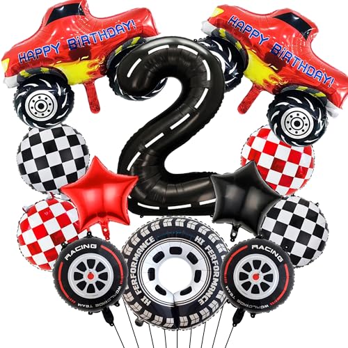 LKW Geburtstag Dekorationen 2nd Luftballons - 12 Stück Auto Party Supplies Nummer 2 Karierte Stern Racing Folienballons, Auto Thema Dekoration für 2-jährige Jungen Geburtstagsfeier LKW Geburtstag Dekorationen 2nd Luftballons - 12 Stück Auto Party Supplies Nummer 2 Karierte Stern Racing Folienballons, Auto Thema Dekoration für 2-jährige Jungen Geburtstagsfeier von Pecration