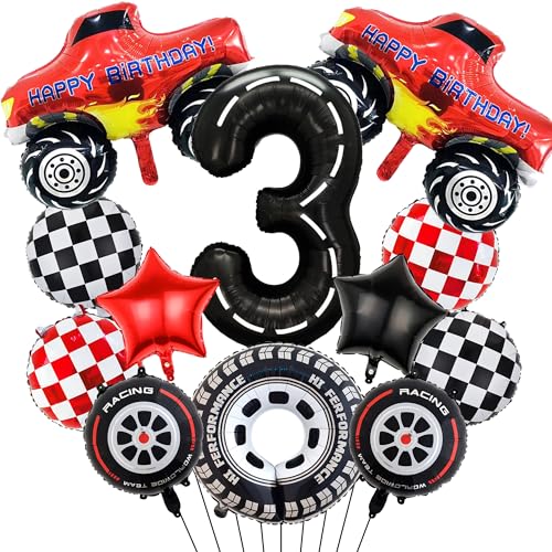 LKW Geburtstag Dekorationen 3rd Luftballons - 12 Stück Auto Party Supplies Nummer 3 Karierte Stern Racing Folienballons, Auto Thema Dekoration für 3-jährige Jungen Geburtstagsfeier LKW Geburtstag Dekorationen 3rd Luftballons - 12 Stück Auto Party Supplies Nummer 3 Karierte Stern Racing Folienballons, Auto Thema Dekoration für 3-jährige Jungen Geburtstagsfeier von Pecration
