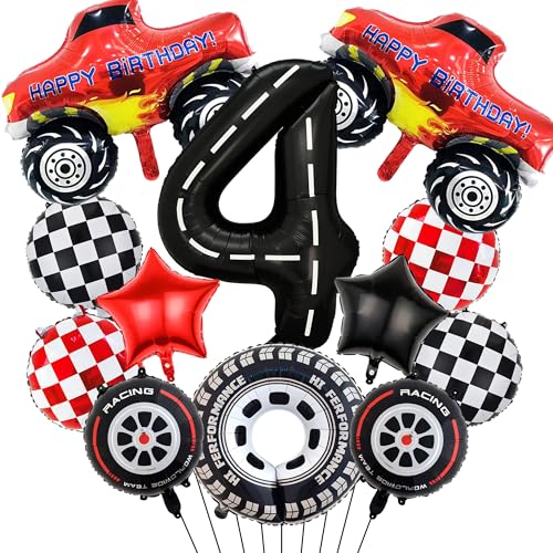 LKW Geburtstag Dekorationen 4th Luftballons - 12 Stück Auto Party Supplies Nummer 4 Karierte Stern Racing Folienballons, Auto Thema Dekoration für 4-jährige Jungen Geburtstagsfeier LKW Geburtstag Dekorationen 4th Luftballons - 12 Stück Auto Party Supplies Nummer 4 Karierte Stern Racing Folienballons, Auto Thema Dekoration für 4-jährige Jungen Geburtstagsfeier von Pecration
