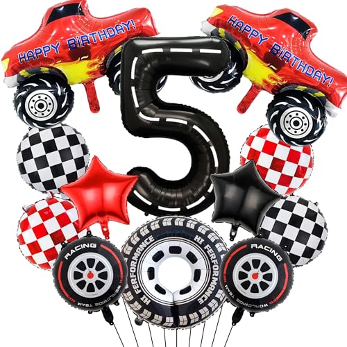 LKW Geburtstag Dekorationen 5 Luftballons - 12 Stück Auto Party Supplies Nummer 5 Karierte Stern Racing Folienballons, Auto Thema Dekoration für 5-jährige Jungen Geburtstagsfeier LKW Geburtstag Dekorationen 5 Luftballons - 12 Stück Auto Party Supplies Nummer 5 Karierte Stern Racing Folienballons, Auto Thema Dekoration für 5-jährige Jungen Geburtstagsfeier von Pecration