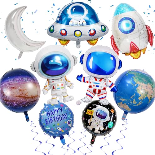 Luftballons mit Weltraumthema Geburtstagsdekorationen - 9 Stück Äußeres Partydekorationsset mit 3D-Raumschiff, großer süßer Astronautenrakete und 4D-Erd-Folienballon für Happy Birthday Party Supplies Luftballons mit Weltraumthema Geburtstagsdekorationen - 9 Stück Äußeres Partydekorationsset mit 3D-Raumschiff, großer süßer Astronautenrakete und 4D-Erd-Folienballon für Happy Birthday Party Supplies von Pecration