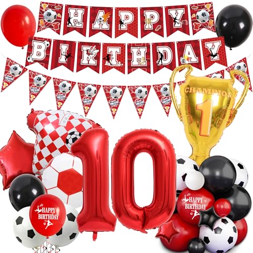 Party-Dekoration zum 10. Geburtstag, Motiv: Fußball-Motiv für Jungen und Mädchen, Wimpelkette, Dekoration, Zahlen-Trophäe, Fußball-Shirt, Folienballons, Jungen, Mädchen, Sport-Partyzubehör Party-Dekoration zum 10. Geburtstag, Motiv: Fußball-Motiv für Jungen und Mädchen, Wimpelkette, Dekoration, Zahlen-Trophäe, Fußball-Shirt, Folienballons, Jungen, Mädchen, Sport-Partyzubehör von Pecration