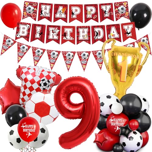 Party-Dekoration zum 9. Geburtstag, Motiv: Fußball, für Jungen und Mädchen, Wimpelkette, Dekoration, Zahlen-Trophäe, Fußball-Shirt, Folienballons, Jungen, Mädchen, Sport-Partyzubehör Party-Dekoration zum 9. Geburtstag, Motiv: Fußball, für Jungen und Mädchen, Wimpelkette, Dekoration, Zahlen-Trophäe, Fußball-Shirt, Folienballons, Jungen, Mädchen, Sport-Partyzubehör von Pecration
