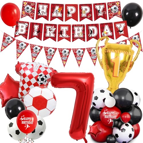 Party-Dekorationen zum 7. Geburtstag, Motiv: Fußball-Motiv, für Jungen und Mädchen, Wimpelkette, Dekoration, Zahlen-Trophäe, Fußball-Shirt, Folienballons, Jungen, Mädchen, Sport-Partyzubehör Party-Dekorationen zum 7. Geburtstag, Motiv: Fußball-Motiv, für Jungen und Mädchen, Wimpelkette, Dekoration, Zahlen-Trophäe, Fußball-Shirt, Folienballons, Jungen, Mädchen, Sport-Partyzubehör von Pecration
