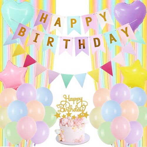 Pastell Geburtstag Party Dekoration Hintergrund - Happy Birthday Banner Dekorationen Set Mädchen Frauen Regenbogen Lametta Vorhang Kuchen Topper Wimpel Wimpel für Mädchen Party Hintergrund Supplies Pastell Geburtstag Party Dekoration Hintergrund - Happy Birthday Banner Dekorationen Set Mädchen Frauen Regenbogen Lametta Vorhang Kuchen Topper Wimpel Wimpel für Mädchen Party Hintergrund Supplies von Pecration