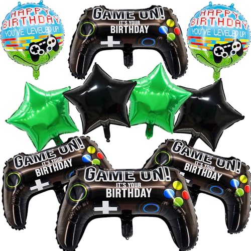 Pecration Gaming Geburtstag Dekorationen Luftballons - Videospiel Party Decor Controller Stern Rund Folienballon Spiel Dekoration für Jungen Teens Gamer Thema Party Supplies von Pecration