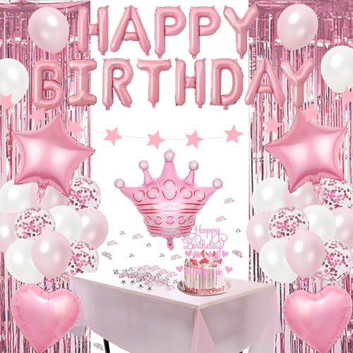 Rosa Geburtstag Dekorationen Party Luftballons - Happy Birthday Banner Ballon Tischdecke Kuchen Topper Lametta Folie Fransenvorhang Girlande Konfetti Party Supplies für Mädchen und Frauen Geburtstag Rosa Geburtstag Dekorationen Party Luftballons - Happy Birthday Banner Ballon Tischdecke Kuchen Topper Lametta Folie Fransenvorhang Girlande Konfetti Party Supplies für Mädchen und Frauen Geburtstag von Pecration