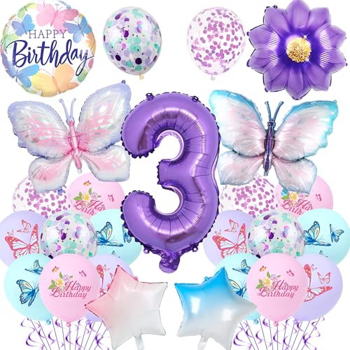 Schmetterling 3. Geburtstag Dekorationen für Mädchen – 23 Stück lila Schmetterlingsballons Nummer 3 Gradient Stern Folienballon, Geburtstagsparty-Zubehör für 3 Jahre altes Mädchen, Party-Dekoration Schmetterling 3. Geburtstag Dekorationen für Mädchen – 23 Stück lila Schmetterlingsballons Nummer 3 Gradient Stern Folienballon, Geburtstagsparty-Zubehör für 3 Jahre altes Mädchen, Party-Dekoration von Pecration