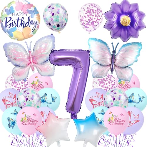 Schmetterlings-Dekorationen zum 7. Geburtstag für Mädchen – 23 Stück lila Schmetterlingsballons Zahl 7 Farbverlauf, Stern-Folienballon, Geburtstagsparty-Zubehör für 7 Jahre altes Mädchen, Schmetterlings-Dekorationen zum 7. Geburtstag für Mädchen – 23 Stück lila Schmetterlingsballons Zahl 7 Farbverlauf, Stern-Folienballon, Geburtstagsparty-Zubehör für 7 Jahre altes Mädchen, von Pecration