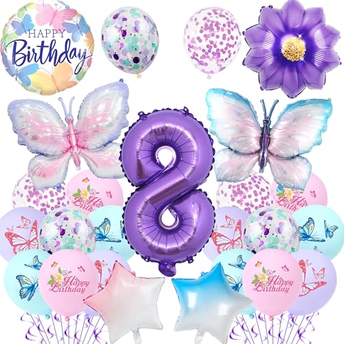 Schmetterlings-Dekorationen zum 8. Geburtstag für Mädchen – 23 Stück lila Schmetterlingsballons Zahl 8 Gradient Stern Folienballon, Geburtstagsparty-Zubehör für 8 Jahre altes Mädchen, Party-Dekoration Schmetterlings-Dekorationen zum 8. Geburtstag für Mädchen – 23 Stück lila Schmetterlingsballons Zahl 8 Gradient Stern Folienballon, Geburtstagsparty-Zubehör für 8 Jahre altes Mädchen, Party-Dekoration von Pecration