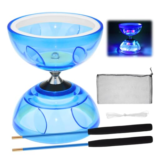 LED Diabolo mit Kugellager, Diabolo Freiläufer mit kugellager, Diabolo Jonglier Set, Diabolo Leuchtend im Dunkeln, 3 Lager Diabolo mit Stöcken Und Schnur, Freilauf Zirkus Jonglierspielzeug (Blau) von Peelanmall