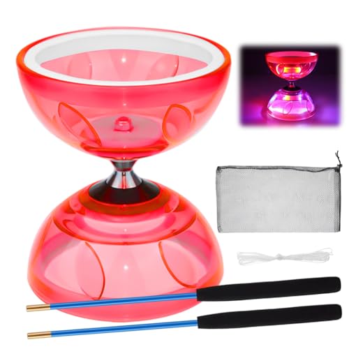 LED Diabolo mit Kugellager, Diabolo Freiläufer mit kugellager, Diabolo Jonglier Set, Diabolo Leuchtend im Dunkeln, 3 Lager Diabolo mit Stöcken Und Schnur, Freilauf Zirkus Jonglierspielzeug (Rot) von Peelanmall