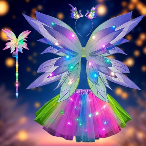 Peelanmall Fee Kostüm Mädchen, Elektrische Feenflügel mit LED Lichtern, LED Feenflügel mit Tutu Tüllrock Blumenkranz Zauberstab, Schmetterling Kostüm Kinder, Prinzessin Fee Kostüm Zubehör für Karneval Peelanmall Fee Kostüm Mädchen, Elektrische Feenflügel mit LED Lichtern, LED Feenflügel mit Tutu Tüllrock Blumenkranz Zauberstab, Schmetterling Kostüm Kinder, Prinzessin Fee Kostüm Zubehör für Karneval von Peelanmall