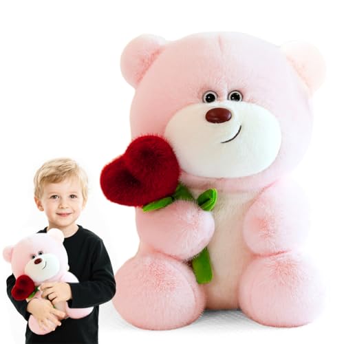Peelanmall Teddybär Plüsch-Bär Teddy mit Herz Rose, Plüschtier Kuscheltier Teddy Plüschbär, Teddy Bear mit Rose süße Kuscheltiere, Geschenke für Mama, Kinder, Geburtstag, Valentinstag (28cm) (Rosa) von Peelanmall