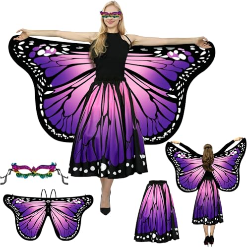 Schmetterling Kostüm Damen, Schmetterlingsflügel Doppelseitiger Druck, Schmetterling Umhang Damen, Doppelseitiger Druck Schmetterlingsflügel Erwachsene Kostüm mit Maske und Rock,für Karnevel Cosplay Schmetterling Kostüm Damen, Schmetterlingsflügel Doppelseitiger Druck, Schmetterling Umhang Damen, Doppelseitiger Druck Schmetterlingsflügel Erwachsene Kostüm mit Maske und Rock,für Karnevel Cosplay von Peelanmall