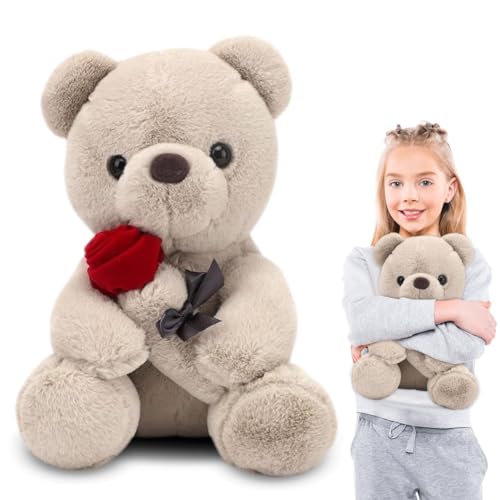 Teddy mit Rose Teddybär Plüsch-Bär Stofftier Spielzeug Dekozimmer Kissen für Weihnachten 23 cm Teddybären Rose Stofftier Spielzeug Dekozimmer Kissen für Mama Kinder Mädchen Geburtstag Valentinstag von Peelanmall