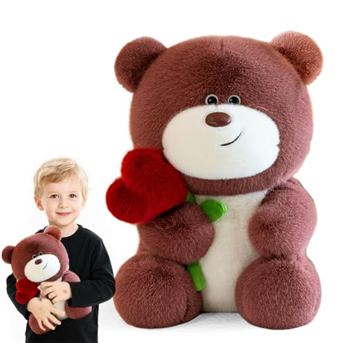 Teddybär Plüsch-Bär Teddy mit Herz Rose, Plüschtier Kuscheltier Teddy Plüschbär, Teddy Bear mit Rose süße Kuscheltiere, Geschenke für Mama, Kinder, Geburtstag, Valentinstag (28cm) (Rötlich braun) von Peelanmall