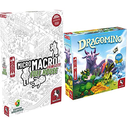 Pegasus Spiele 59061G - MicroMacro: Crime City 2 – Full House (Edition Spielwiese) & 57111G - Dragomino *Kinderspiel des Jahres 2021*, Mehrfarbig von Pegasus Spiele