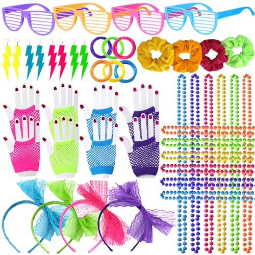 80 Jahre Kostüm Zubehör für Damen Set, Neon Blitz-Ohrringe,Stirnband,Armband, Neon Hair Scrunchies Brille, 100Pcs 80s Women Accessories Set für 80er Jahre Thema Party 80 Jahre Kostüm Zubehör für Damen Set, Neon Blitz-Ohrringe,Stirnband,Armband, Neon Hair Scrunchies Brille, 100Pcs 80s Women Accessories Set für 80er Jahre Thema Party von Peirich