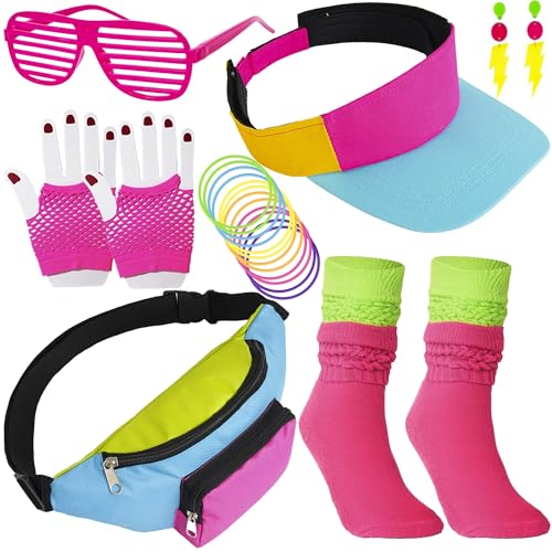 Peirich 80er Jahre Kostümzubehör Set, Hip Hop Zubehör für Frauen, 80er 90er Jahre Outfit Neon Fanny Pack Hut verstellbare Taille Tasche, Armband, Ohrringe für Halloween Frauen Neon Outfit Party Peirich 80er Jahre Kostümzubehör Set, Hip Hop Zubehör für Frauen, 80er 90er Jahre Outfit Neon Fanny Pack Hut verstellbare Taille Tasche, Armband, Ohrringe für Halloween Frauen Neon Outfit Party von Peirich