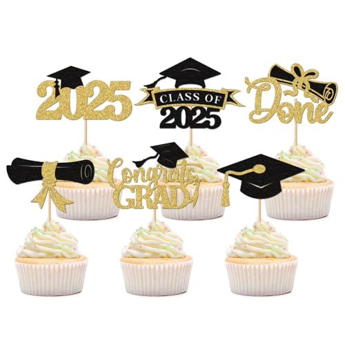 12Stück Glitzer 2025 Graduation Cupcake Toppers Deko,Bachelor Hut Congrats Grad Abschlussfeier Cupcake Toppers Abschluss 2025 Deko für Graduation Abschlussparty Dekoration,Schwarz & Gold 12Stück Glitzer 2025 Graduation Cupcake Toppers Deko,Bachelor Hut Congrats Grad Abschlussfeier Cupcake Toppers Abschluss 2025 Deko für Graduation Abschlussparty Dekoration,Schwarz & Gold von Pejlnd
