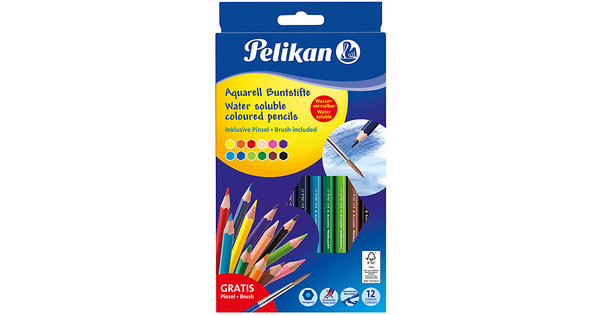 Aquarell-Buntstifte wasservermalbar, 12 Farben, inkl. Pinsel bunt Aquarell-Buntstifte wasservermalbar, 12 Farben, inkl. Pinsel bunt von Pelikan