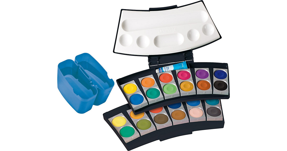 Deckfarbkasten ProColor schwarz/blau, 24 Farben, inkl. Deckweiß & 2 Wasserboxen Deckfarbkasten ProColor schwarz/blau, 24 Farben, inkl. Deckweiß & 2 Wasserboxen von Pelikan