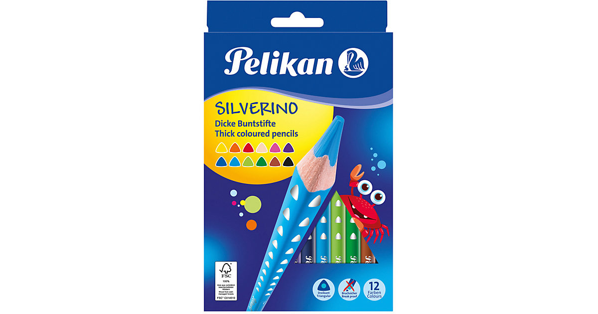 Dreikant-Buntstifte SILVERINO Jumbo, 12 Farben bunt von Pelikan