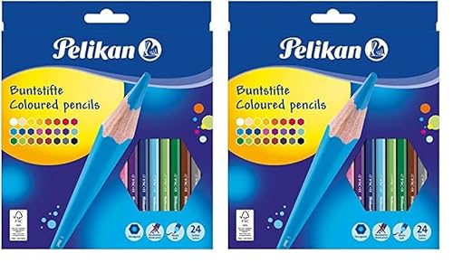 Pelikan 724013 - Buntstifte sechseckige Holzstifte Packung mit 24 Farben (Packung mit 2) von Pelikan