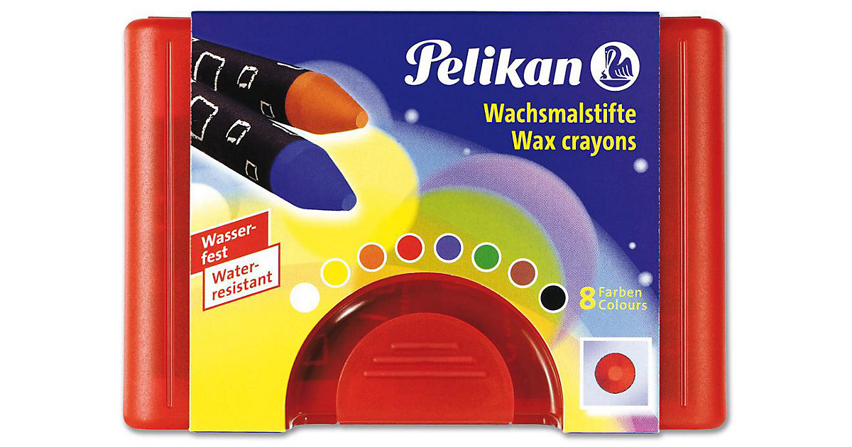 Wachsmalstifte, wasserfest, rund, 8 Farben in Kunststoffbox mehrfarbig von Pelikan