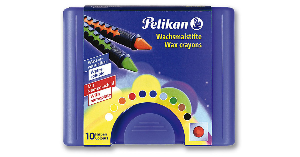 Wachsmalstifte, wasservermalbar, 10 Farben in Kunststoffbox mehrfarbig von Pelikan