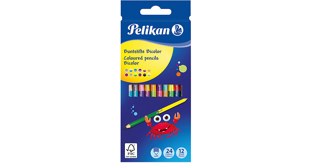 Zweifarbstifte Bicolor - Silbenstift, 12 Stifte - 24 Farben mehrfarbig von Pelikan