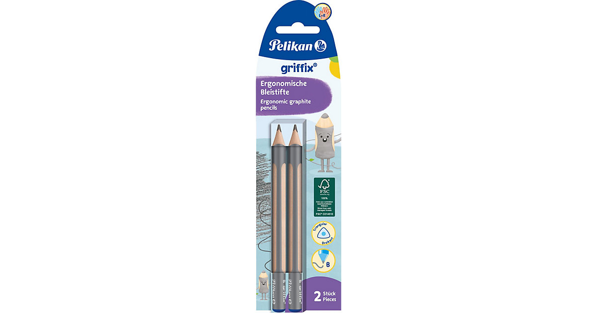 griffix Dreikant-Bleistifte, kurze Stiftlänge, B, 2 Stück von Pelikan