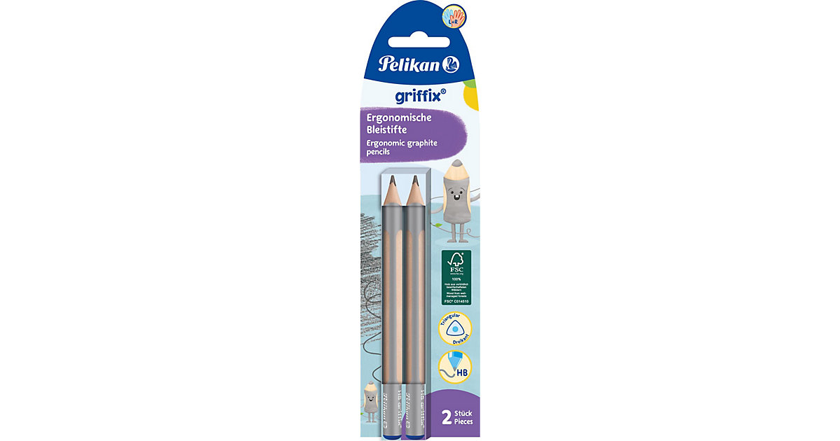 griffix Dreikant-Bleistifte, kurze Stiftlänge, HB, 2 Stück mehrfarbig von Pelikan