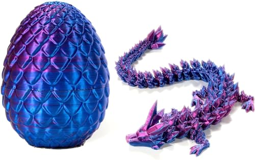 3D Printed Dragon in Egg,Full Articulated Dragon Crystal Dragon with Dragon Egg,3D Printed Gem Dragon Action Figures,Fidget Toys for Autism ADHD,Dragon Egg Articulated Dragon Toys (Blue) von Pelinuar