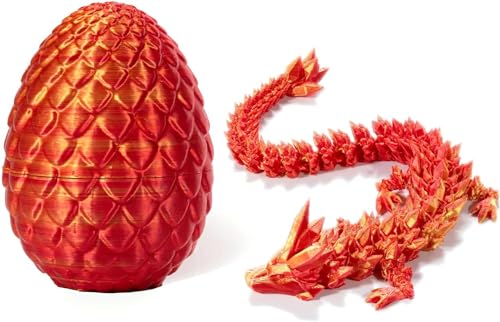 Pelinuar 3D Printed Dragon in Egg,Full Articulated Dragon Crystal Dragon with Dragon Egg,3D Printed Gem Dragon Action Figures,Fidget Toys for Autism ADHD,Dragon Egg Articulated Dragon Toys (Red) von Pelinuar