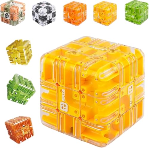 Puzzle Maze Cube,Large Labyrinth 3D Puzzle Maze Cube - Engaging Brain Teaser Toy,Marble Magic 3x3 Challenge Mazes Ball for Stress Relief, A Perfect Educational Game Gift (Yellow) von Pelinuar