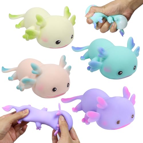 Pellinch 4 Stück Axolotl Spielzeug, Axolotl Squishy, Axolotl Squeeze Toy, Schneller Rebound Zuckerball, Entspannte Axolotl Spielzeug, FuFu Squishy, Stress Squeeze Toys für Kinder und Erwachsene von Pellinch