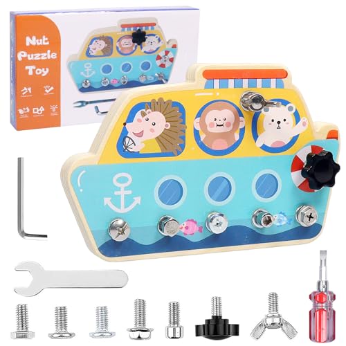 Montessori Spielzeug ab 2 Jahre, Montessori Kinder Schrauben Spielzeug ab 3 4 5 Jahre, Busy Board Holz Spiel, Holzspiel Schraubenbretter, Feinmotorik Lernspiel, Geschenk für Mädchen Junge Montessori Spielzeug ab 2 Jahre, Montessori Kinder Schrauben Spielzeug ab 3 4 5 Jahre, Busy Board Holz Spiel, Holzspiel Schraubenbretter, Feinmotorik Lernspiel, Geschenk für Mädchen Junge von Pellinch