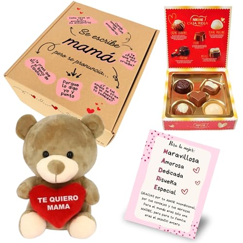 Lustiges und originelles Geschenk für Mutter, personalisierbar, mit Schokolade und Karte, Geschenke für Damen zum Muttertag (braun) von Peluchilandia