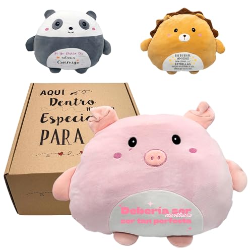 Originelle Geschenke für Damen, Plüschkissen mit lustigem Spruch | Geschenk Freundin Geburtstag | Details zum Verschenken an beste Freunde (Schwein 1) von Peluchilandia