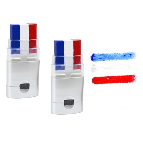 Pemarlis 2 Pack Frankreich USA Flagge Gesichtsbemalung,Gesichtsbemalung für Frankreich USA Nationalfeiertag, Blau Weiß Rot 3 Farben Streifen Fan Pinsel Stick, Fußballfans Weltmeisterschaft Euros von Pemarlis